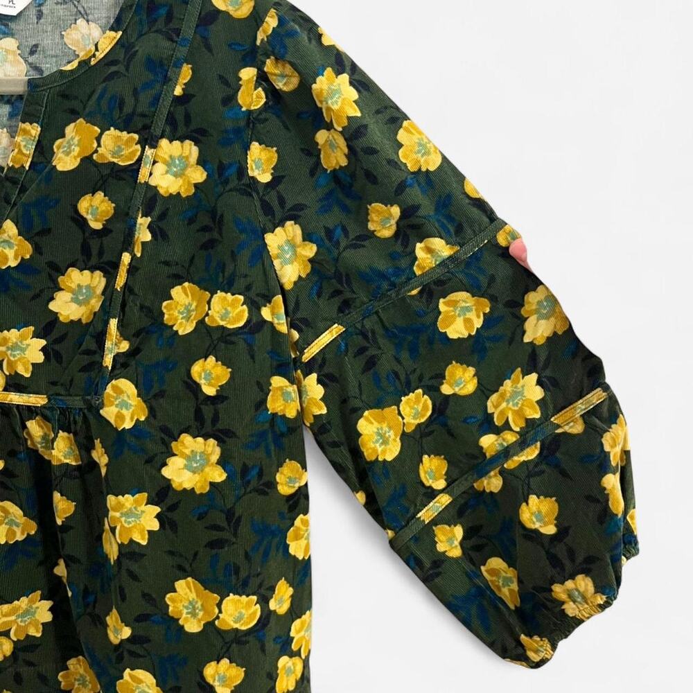 Sonoma Floral Corduroy Bell Sleeve Peasant Blouse - Picture 6 of 8